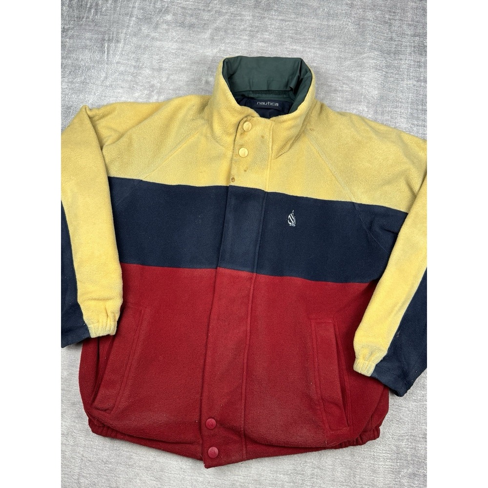 Vtg NAUTICA Jacket‎ Men's XL Blue Full Zip Fleece Sailing Striped Reversible 90s
